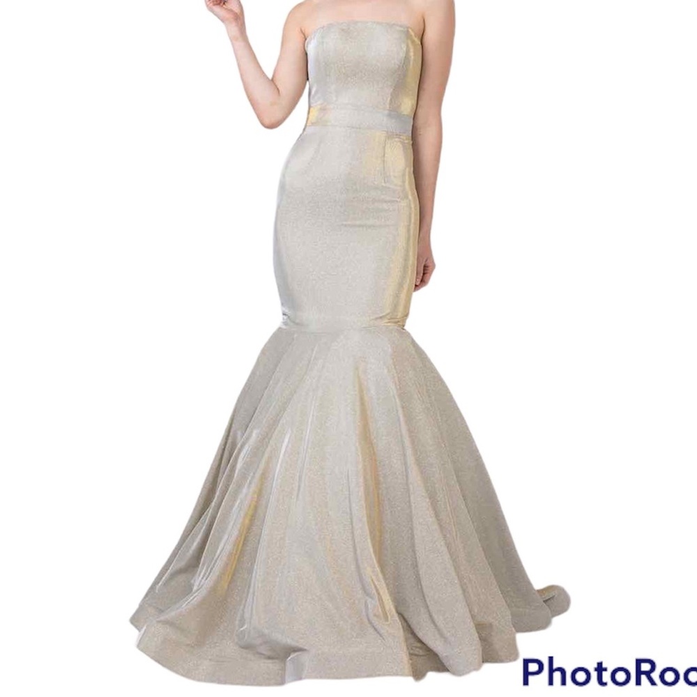 Barbie Long Mermaid Strapless Champagne Formal Prom Dress Size L